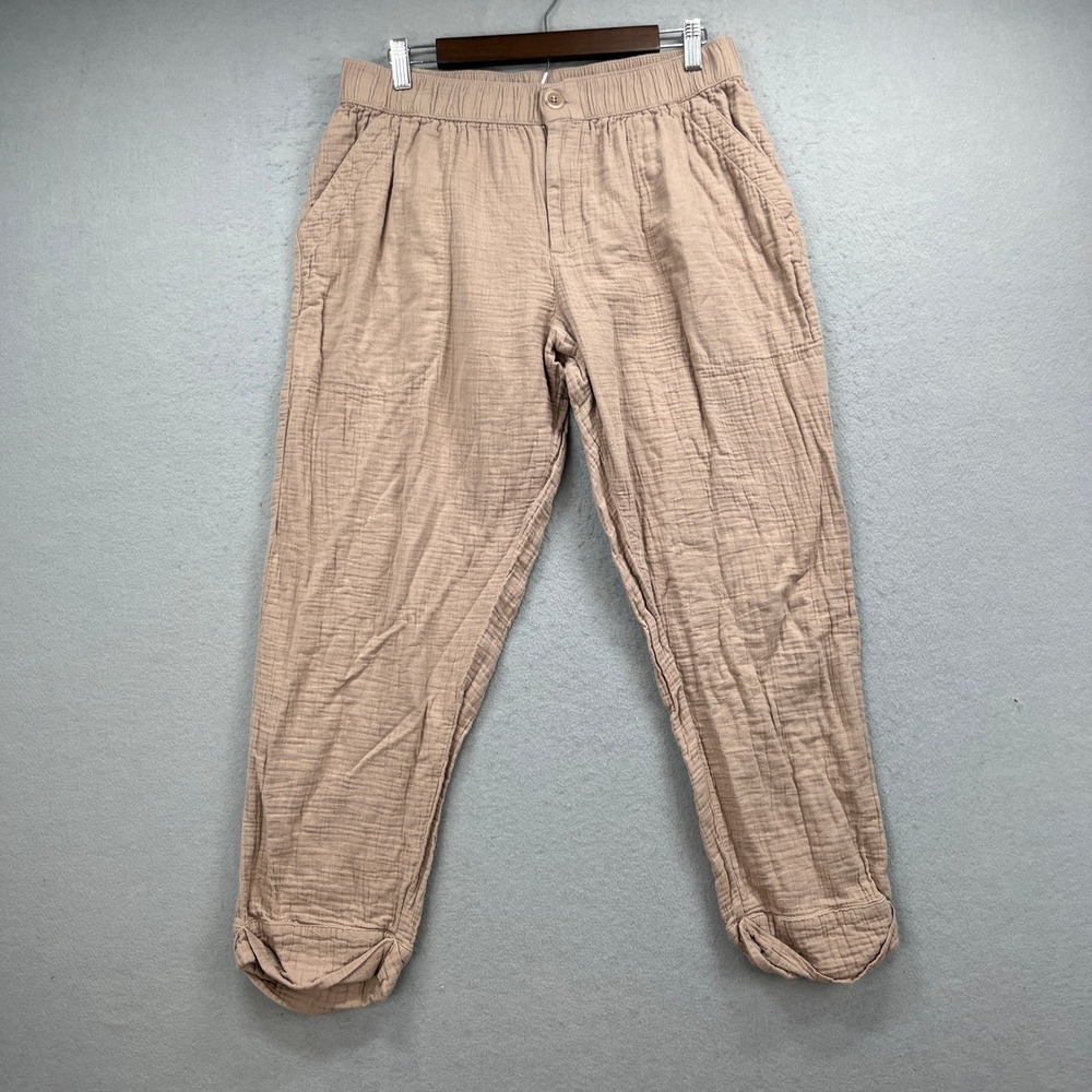 Pact Double Gauze Pants Womens Large Tan Organic Cotton Coastal Beach Boho Chic